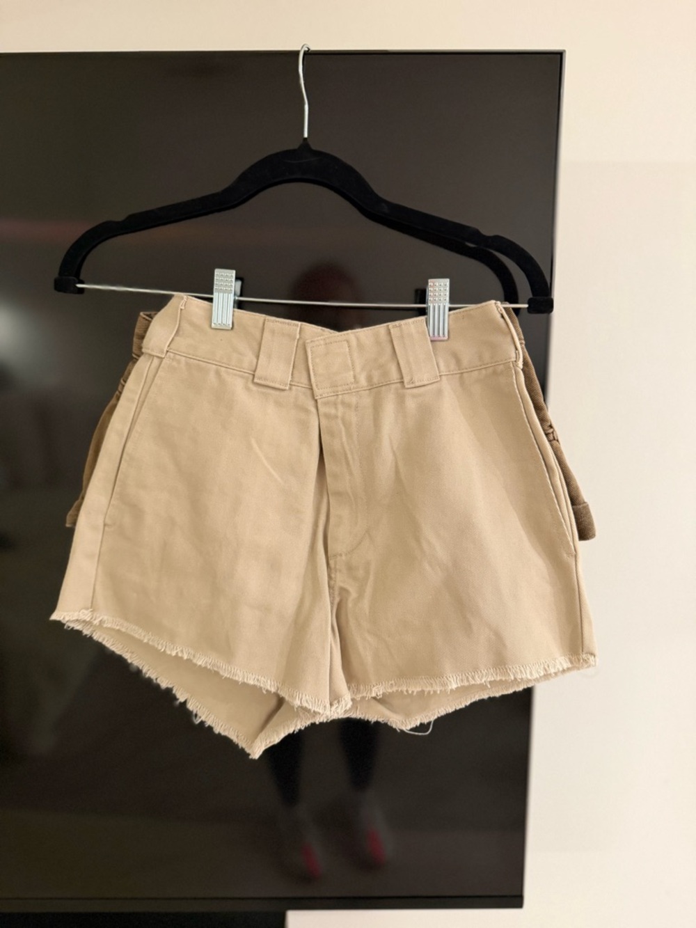 Dickies High-Waist Frayed Hem Shorts — Tan